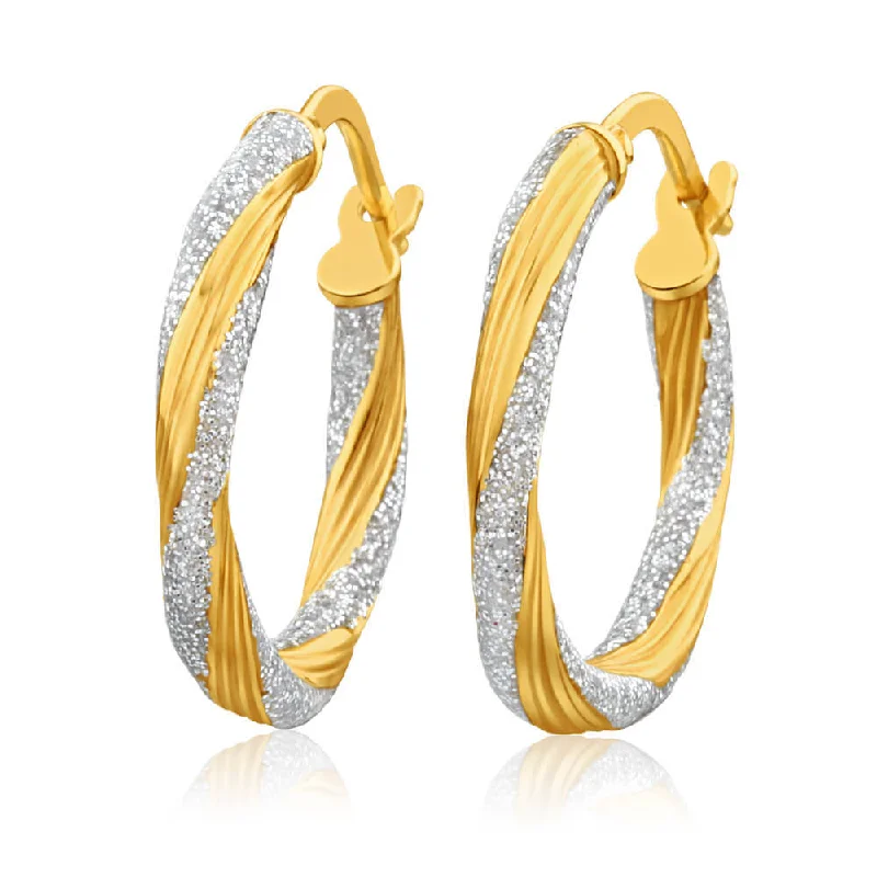 black earrings for women -9ct Yellow Gold Silver Filled Stardust 15mm Hoop Earrings