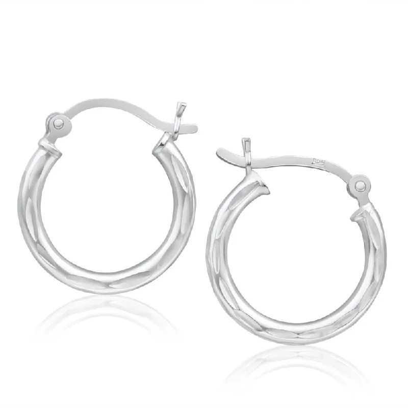 blue topaz earrings for women -Sterling Silver 18mm Fancy Hoop Earrings