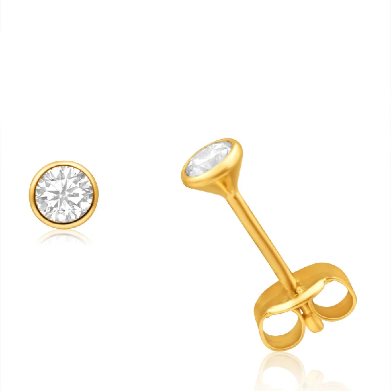 bridesmaid earrings for women -9ct Yellow Gold Cubic Zirconia 3mm Bezel Set Stud Earrings