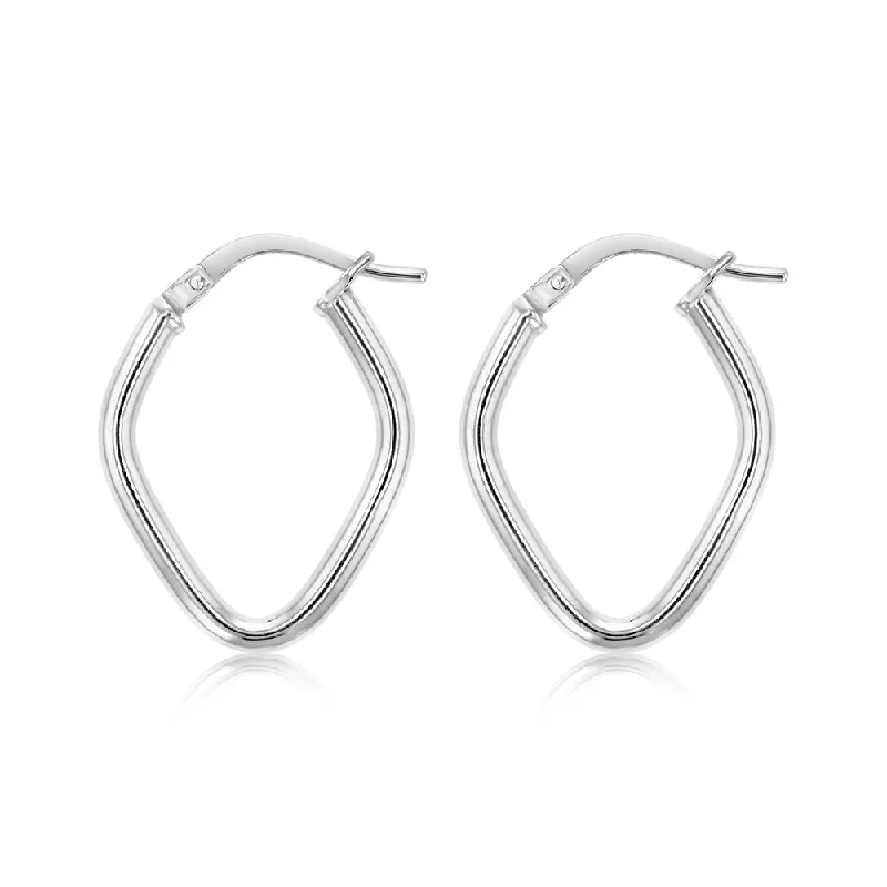 handcrafted earrings for women -9ct White Gold Silverfilled Fancy Diamond Shaped Hoop Earrings