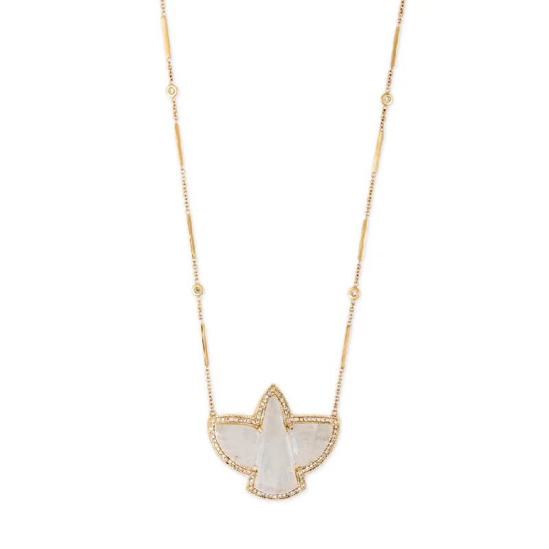 white gold chain necklaces for women -PAVE MOONSTONE THUNDERBIRD NECKLACE