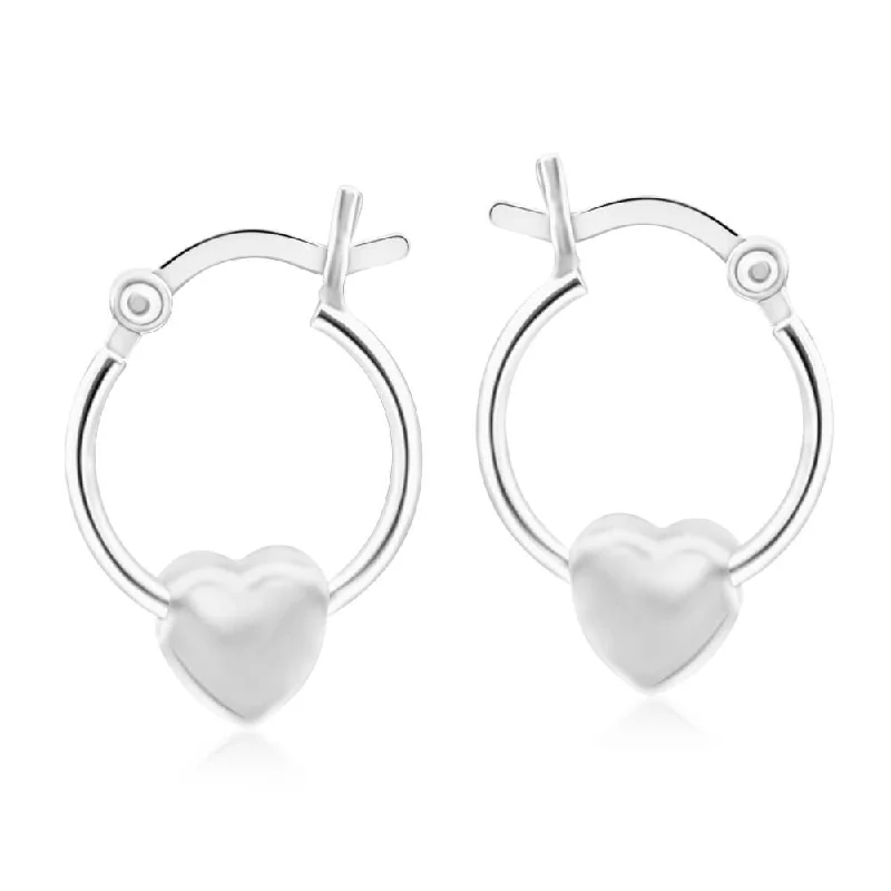 asymmetrical earrings for women -Sterling Silver Floating Heart Hoop Earrings