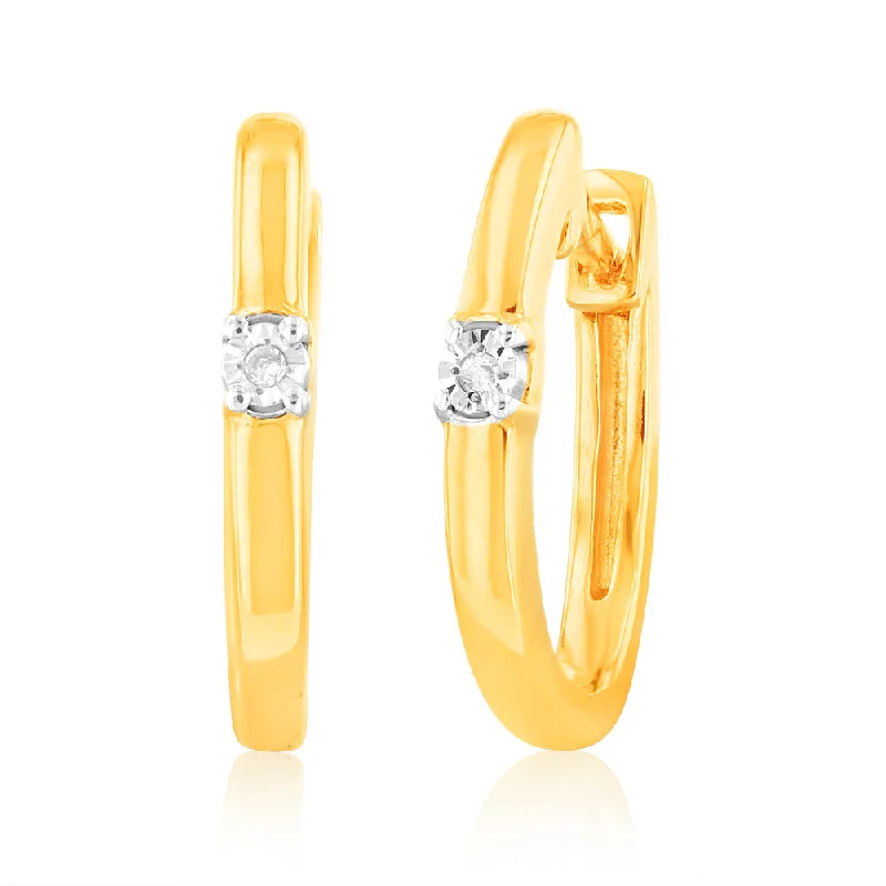 heart earrings for women -Diamond Hoop Earrings in Gold Plated Silver