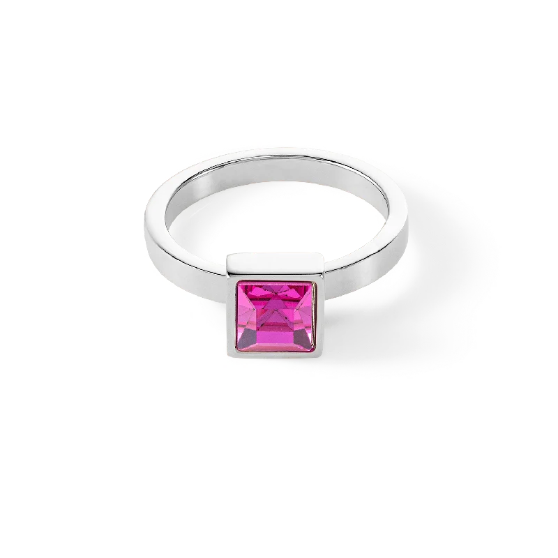 unique rings for women -Brilliant Square big ring silver pink