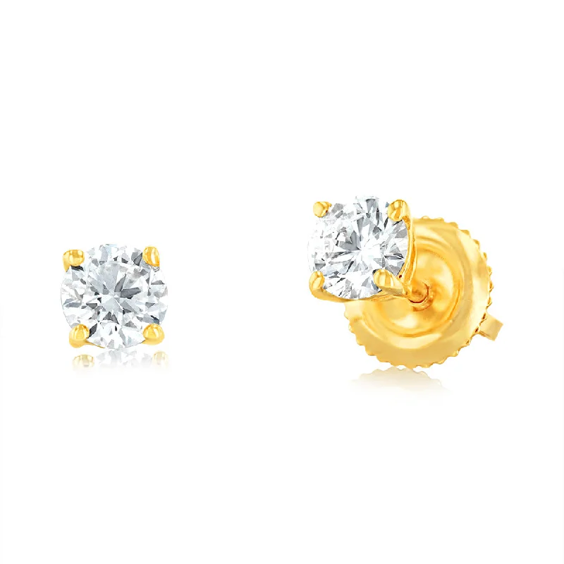 infinity earrings for women -Luminesce Lab Grown 1/2 Carat Diamond Solitaire Earrings in 14ct Yellow Gold