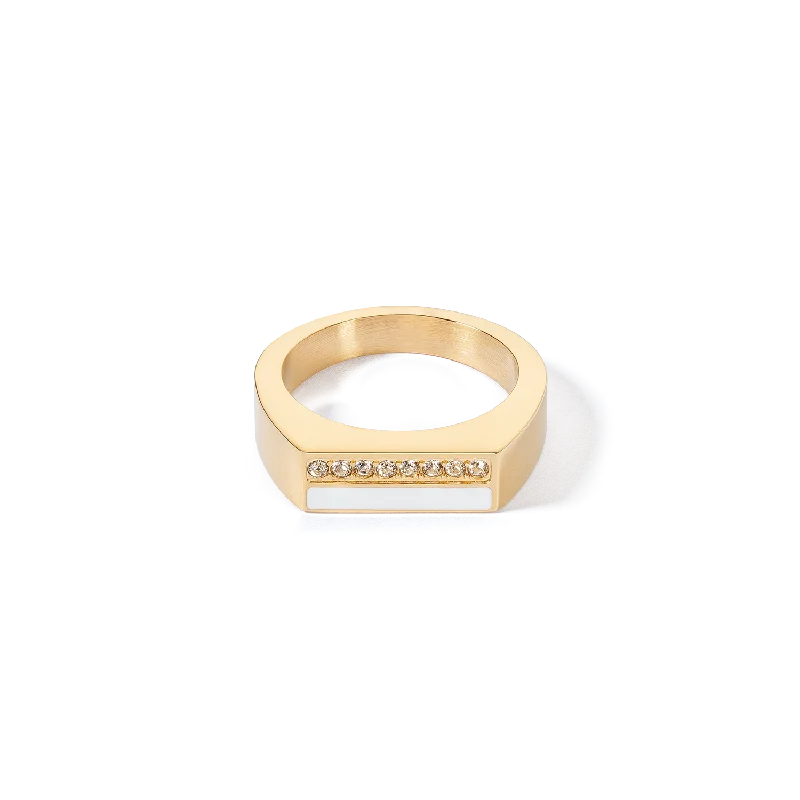 cubic zirconia rings for women -Ring Square Stripes gold-white