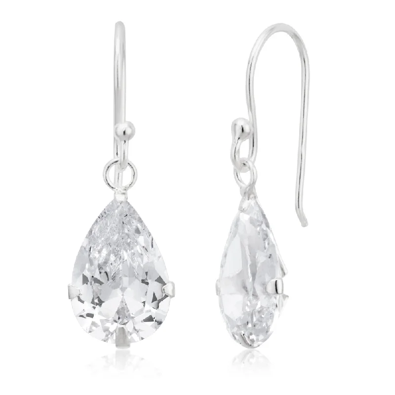 hoop earrings for women -Sterling Silver Pear Drop Claw Set Earrings