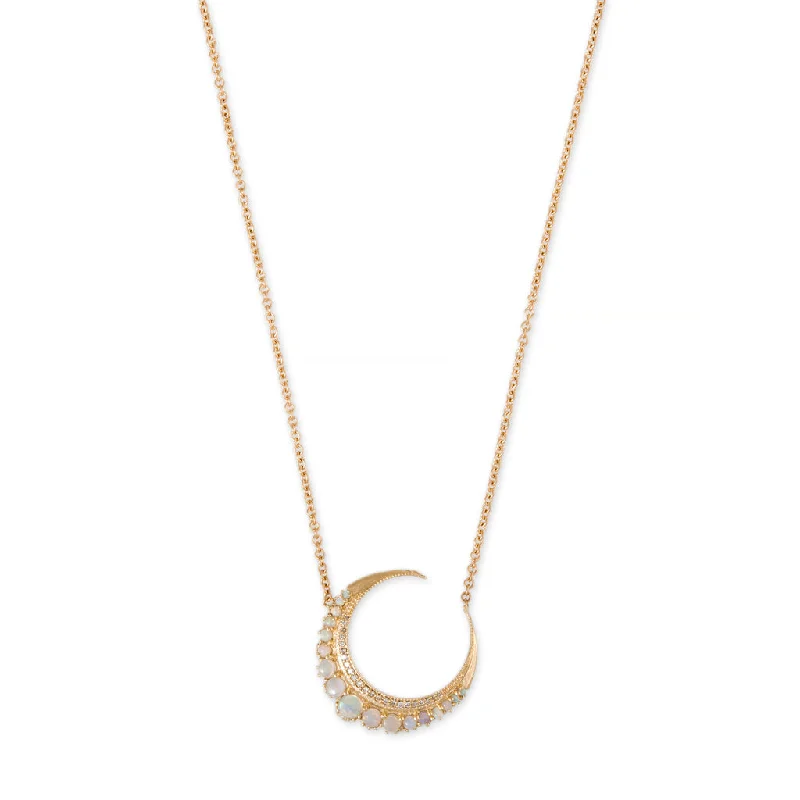 fine jewelry necklaces for women -SMALL OPAL CRESCENT MOON NECKLACE