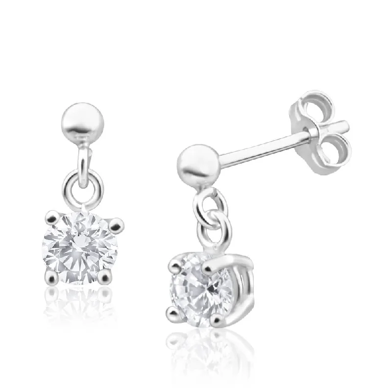 vintage earrings for women -Sterling Silver Zirconia 5mm Claw Drop Earrings