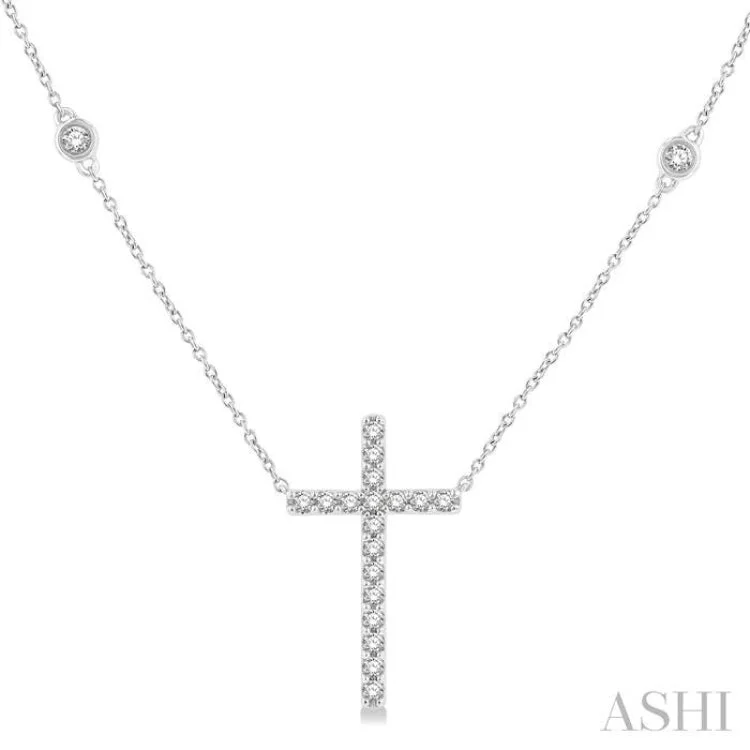 gemstone necklaces for women -1/2 ctw Cross Pendant Round Cut Diamond Fashion Station Necklace in 10K White Gold