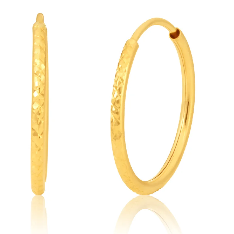 minimalist gold earrings for women -9ct Diamond-Cut Hoop Earrings 9y