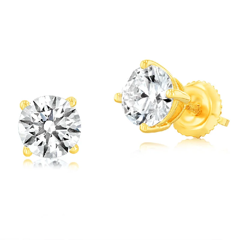 stud earrings for women -Luminesce Lab Grown 2 Carat Diamond Solitaire Earrings in 14ct Yellow Gold