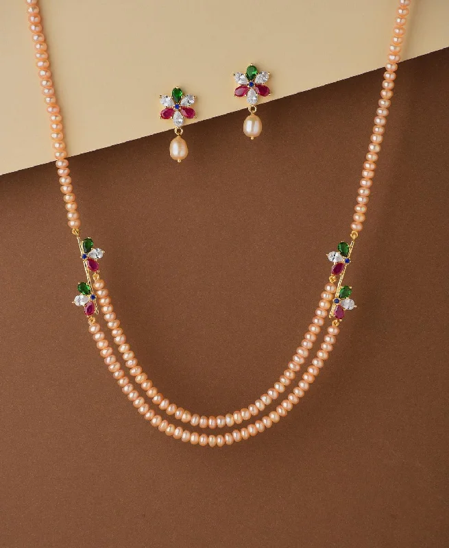 rainbow gemstone necklaces for women -Florial Stone Studded Pearl Necklace Set