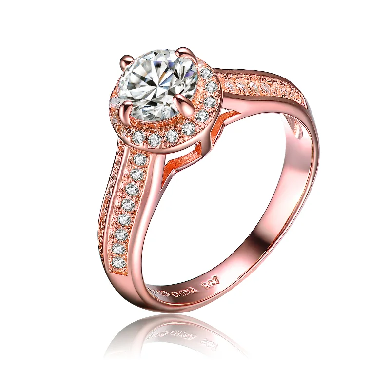 minimalist rings for women -Rose Gold Plated Clear Cubic Zirconia Circle Solitaire Ring