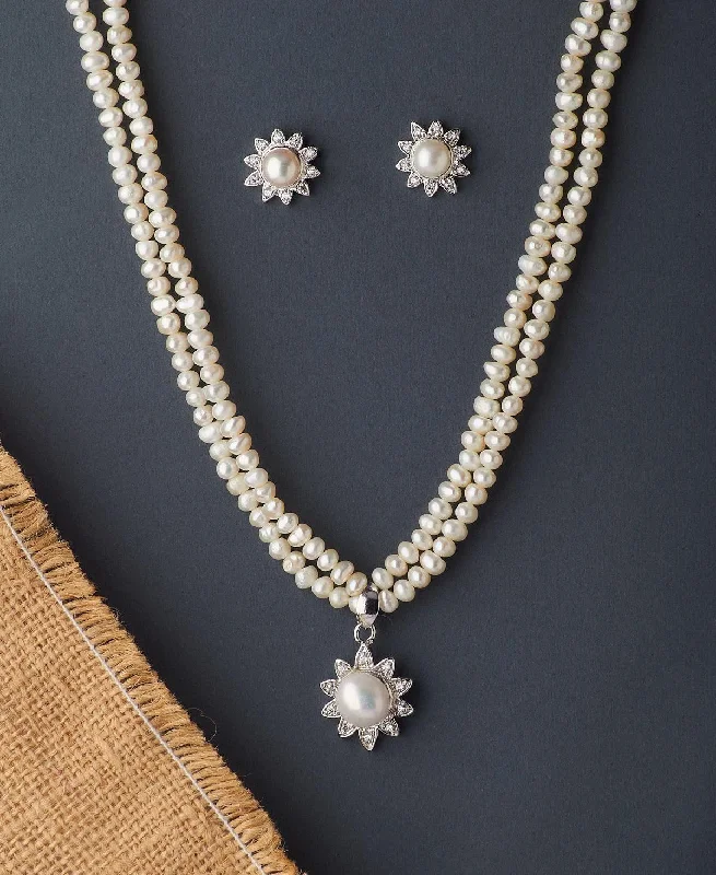 initial necklaces for women -Floral Real Pearl Necklace Set