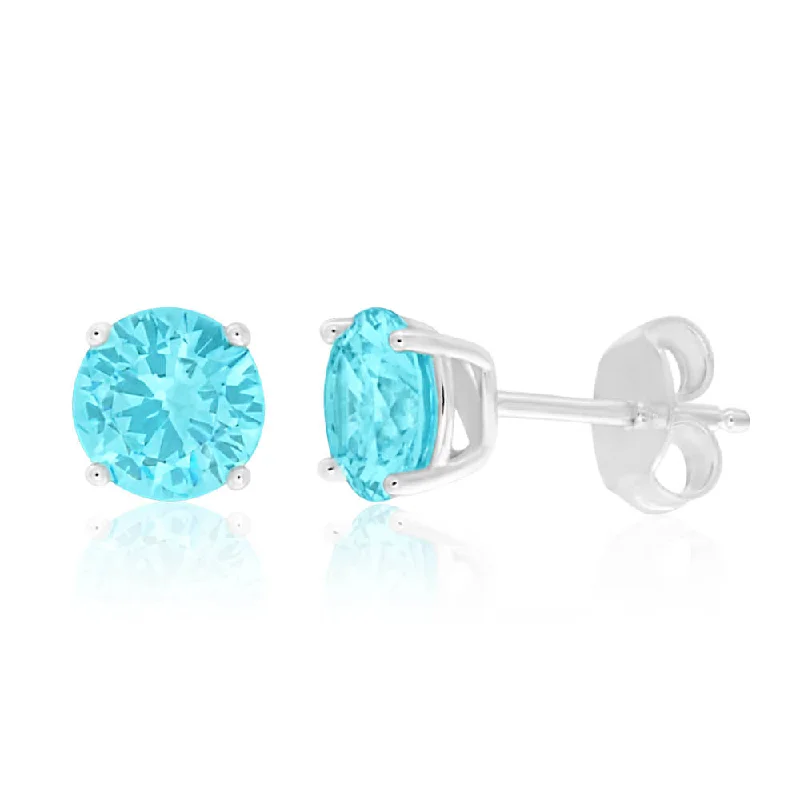 ethnic earrings for women -Sterling Silver Cubic Zirconia Light Aqua Stud Earrings