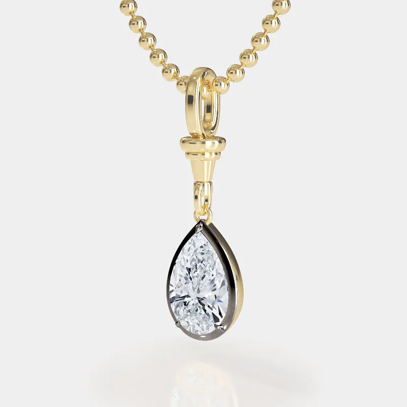 dainty gold necklaces for women -Two-Tone Ball & Chain Pear Diamond Pendant