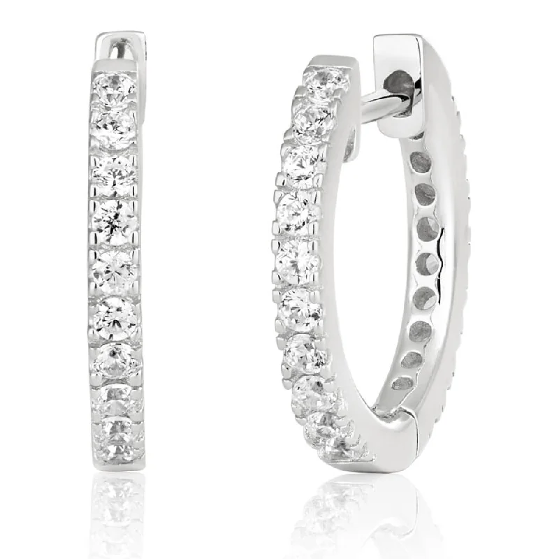 oversized hoop earrings for women -Sterling Silver Cubic Zirconia Huggie Hoop Earrings