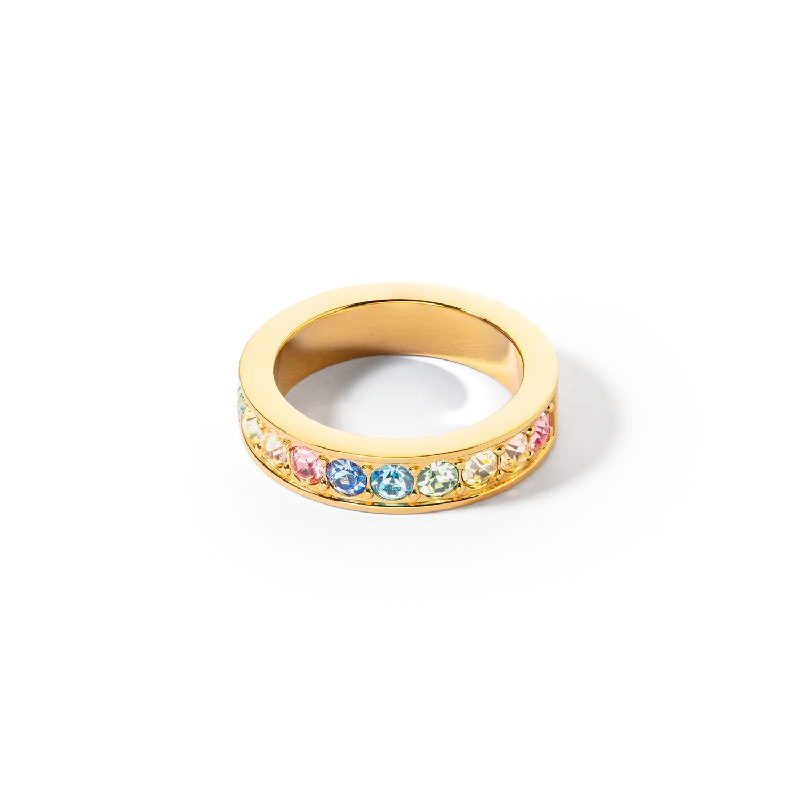 gold rings for women -Ring stainless steel & crystals gold multi pastel