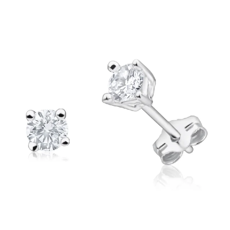 silver earrings for women -Sterling Silver Cubic Zirconia 4mm Claw Stud Earrings