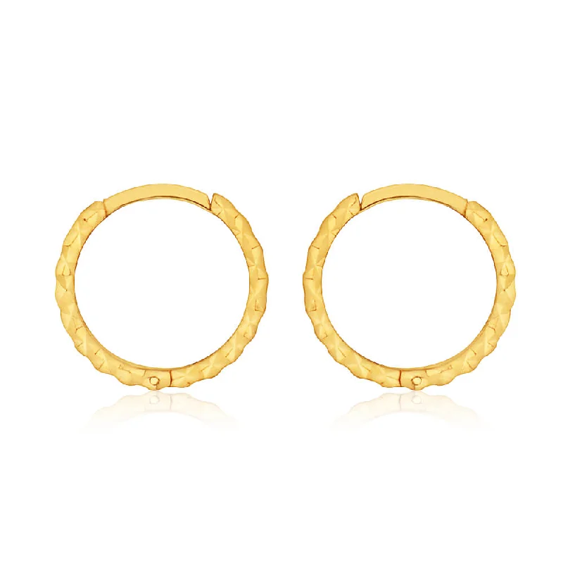 silver earrings for women -9ct Yellow Gold 8mm Dicut Hoop Earrings