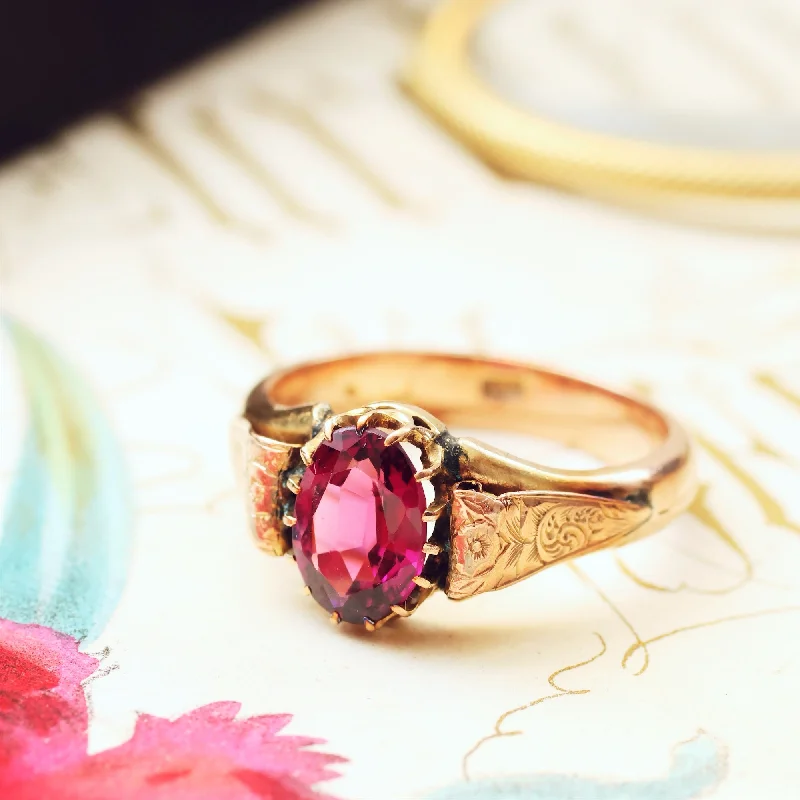 twist rings for women -Antique Rose Gold Almandine Garnet Ring