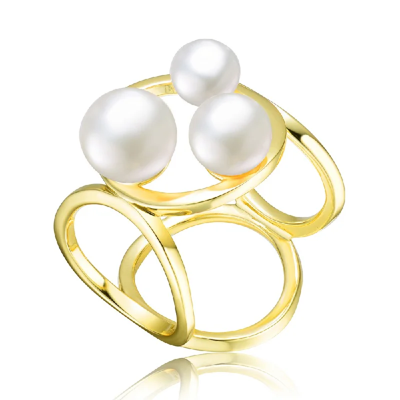 cocktail rings for women -Delphine Pearls Geometric Ring