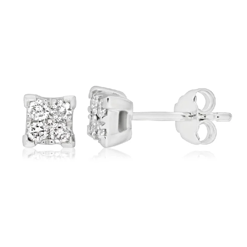 small hoop earrings for women -9ct White Gold 1/4 Carat Diamond Stud Earrings set with 10 Brilliant Diamonds