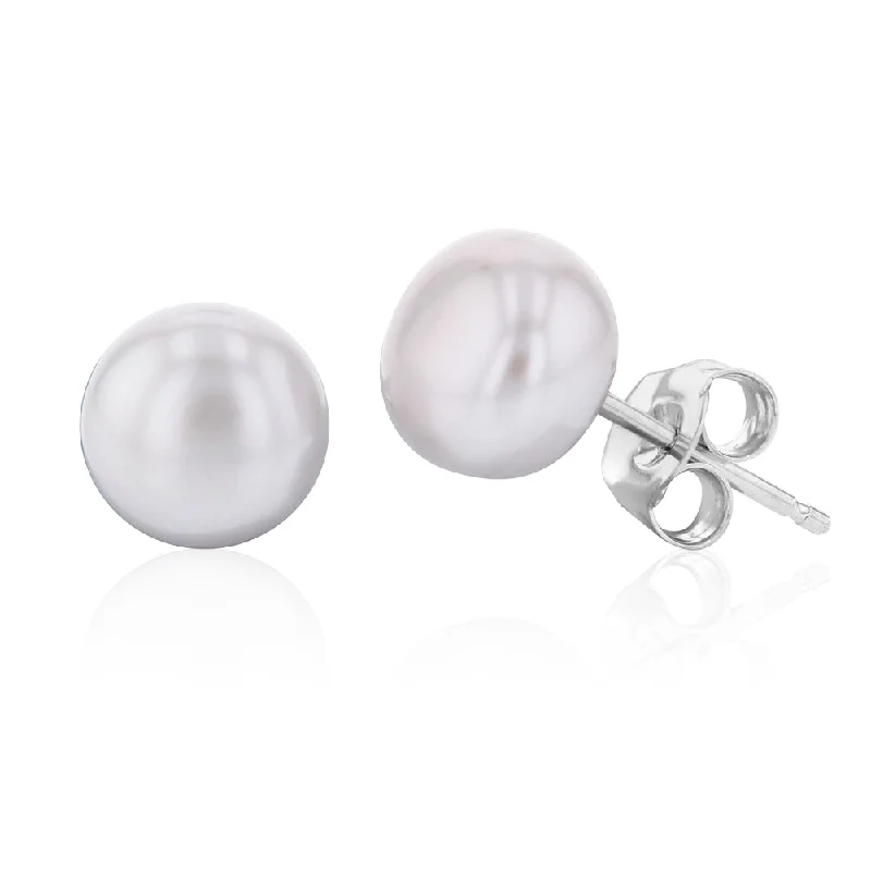 drop earrings for women -Grey Freshwater Pearl Stud Earrings