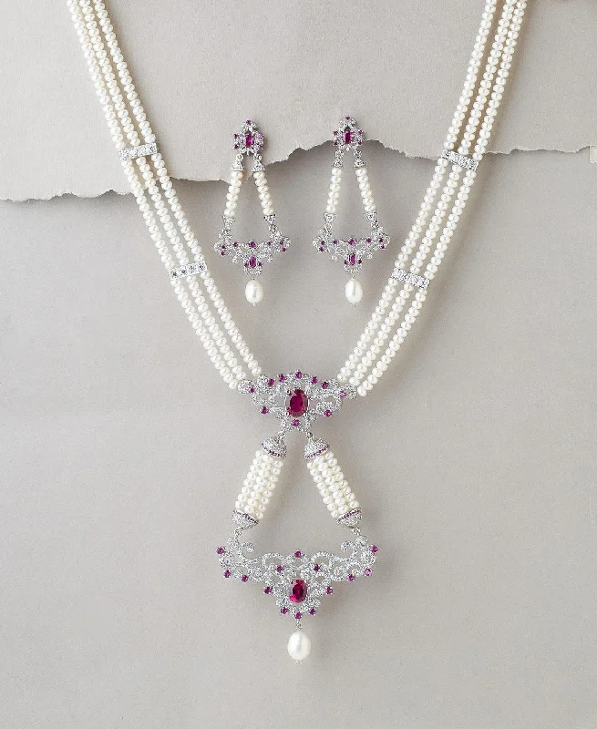 charm necklaces for women -Gorgeous White Pearl Rani Har Necklace Set