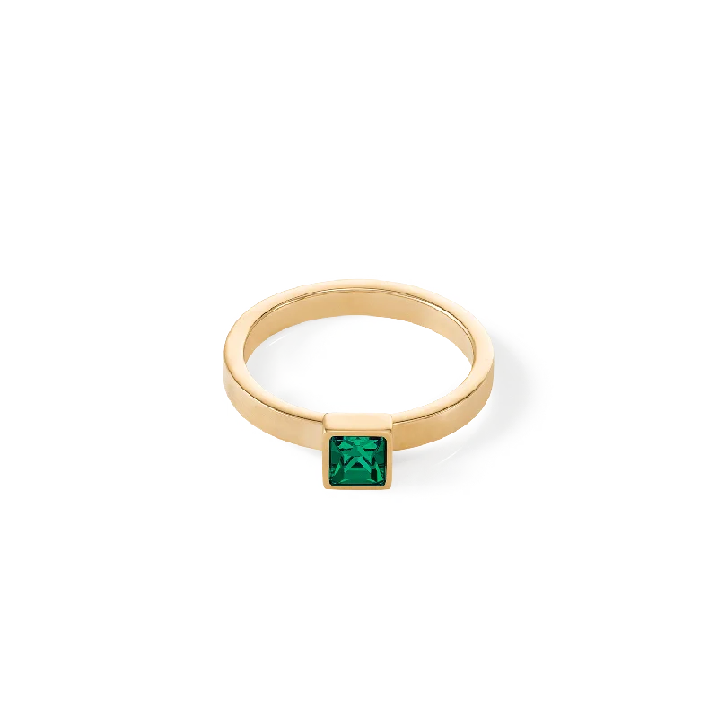 engraved name rings for women -Brilliant Square small ring gold dark green