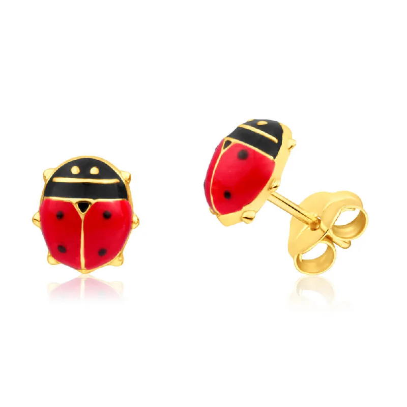 gold-plated earrings for women -9ct Yellow Gold Lucky Ladybird Stud Earrings