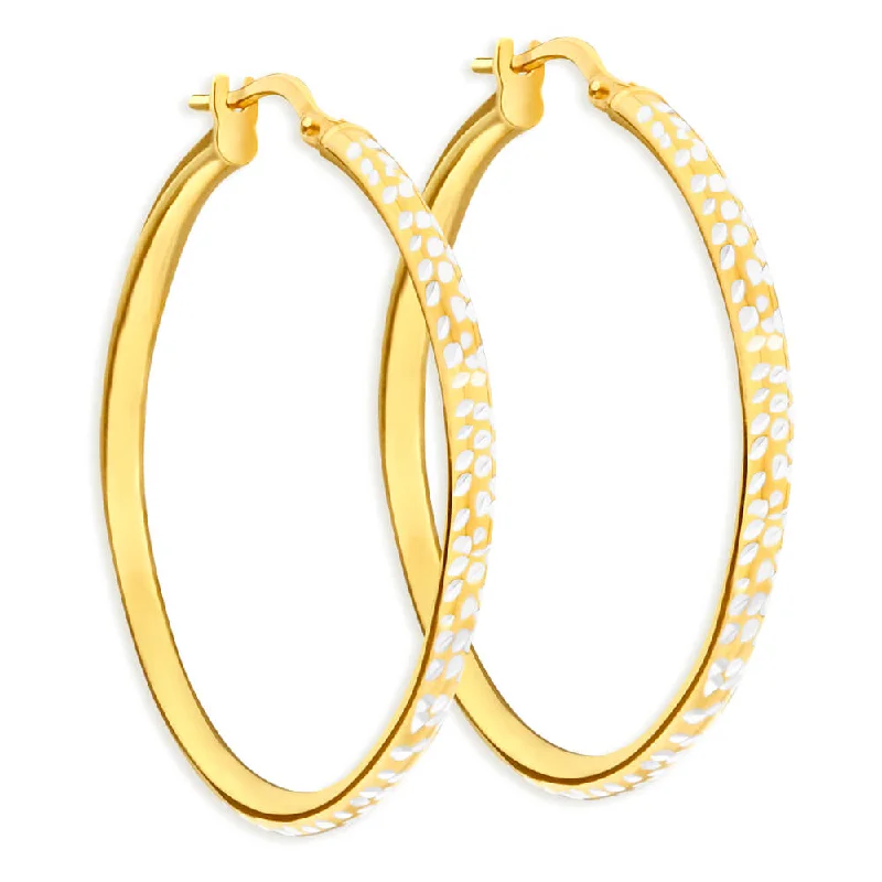 vintage earrings for women -9ct Yellow Gold Silver Filled 30mm Hoop Earrings with diamond cut feature