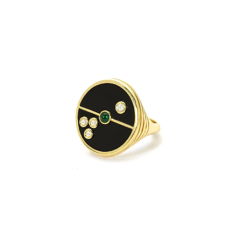 amethyst rings for women -Onyx and Emerald Compass Signet Ring