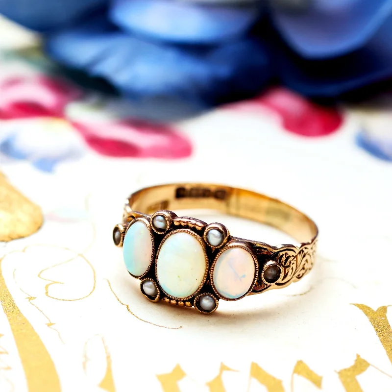 antique rings for women -Antique Victorian Opal & Seed Pearl Ring