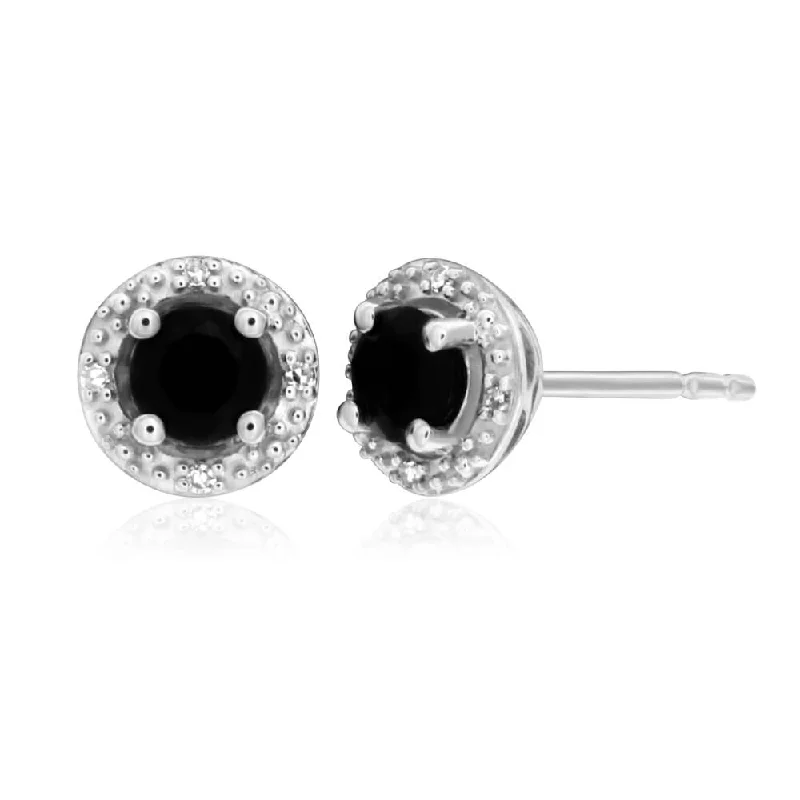 druzy earrings for women -Natural Sapphire 8 Diamonds Stud Earrings in Sterling Silver