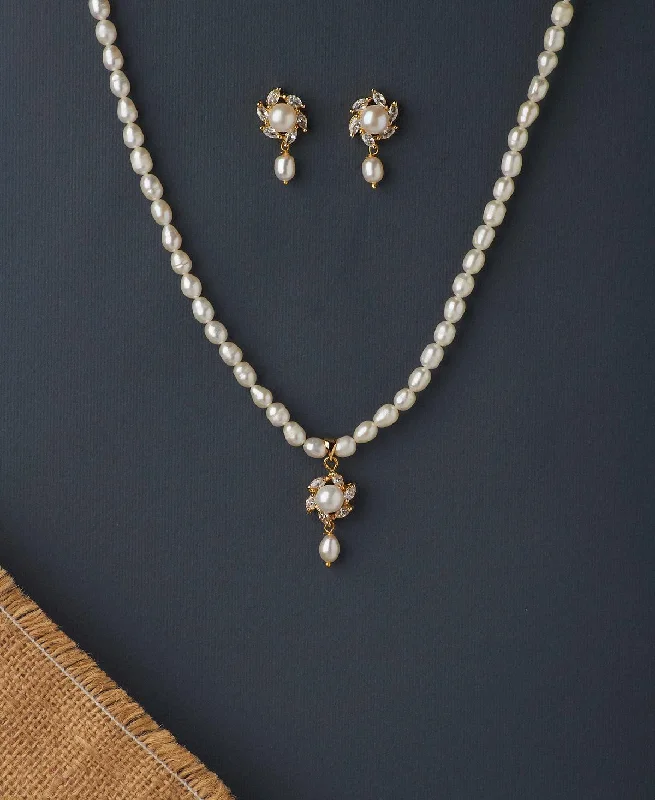 rainbow crystal necklaces for women -Floral Real Pearl Necklace Set