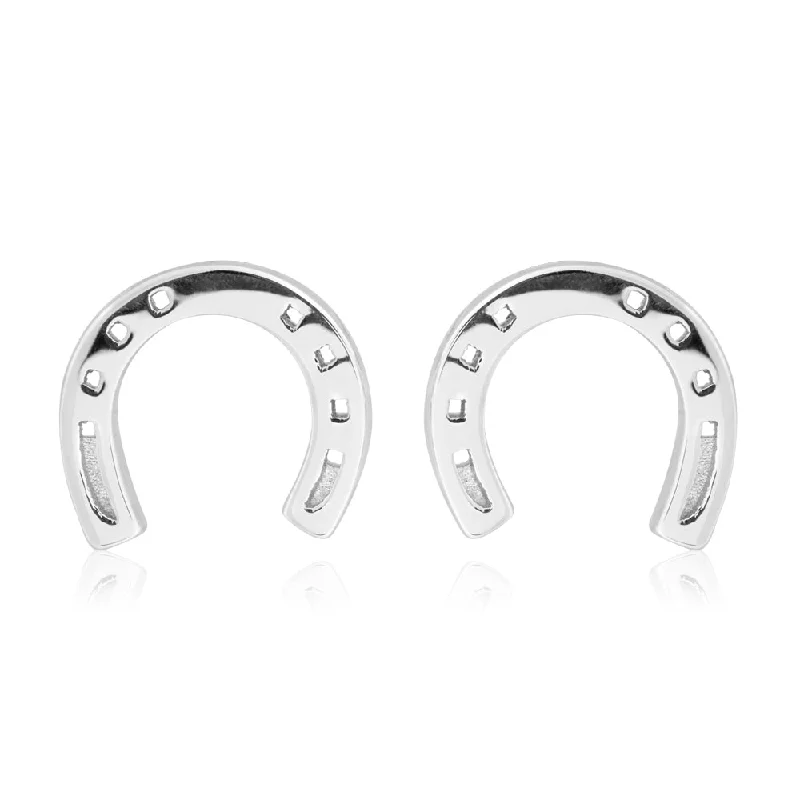 handcrafted earrings for women -Sterling Silver Horseshoe Stud Earrings