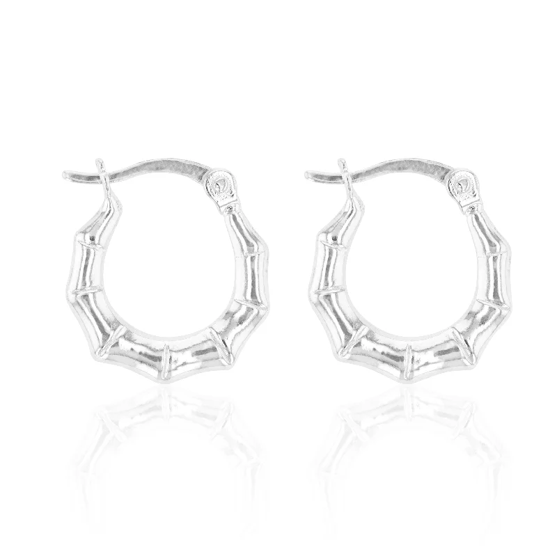 fancy earrings for women -Sterling Silver 8.5mm Bamboo Hoop Earrings