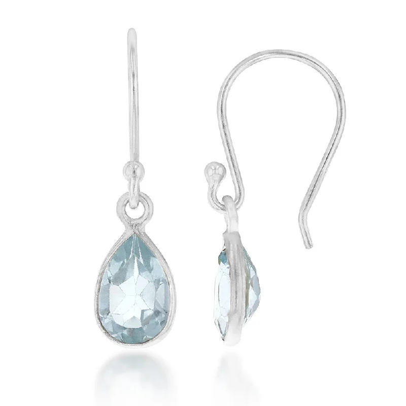 asymmetrical earrings for women -Sterling Silver 7x5mm Sky Blue Topaz Hook Drop Earrings