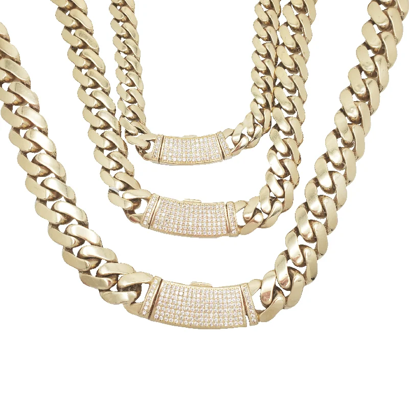 waterfall necklaces for women -Zirconia Monaco Curved Locked Chain (14K)