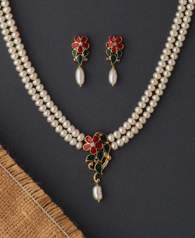 sapphire necklaces for women -Floral Real Pearl Necklace Set