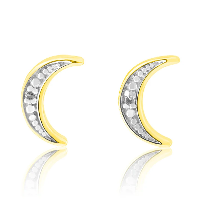 high-end earrings for women -9ct Yellow Gold Diamond Moon Stud Earrings