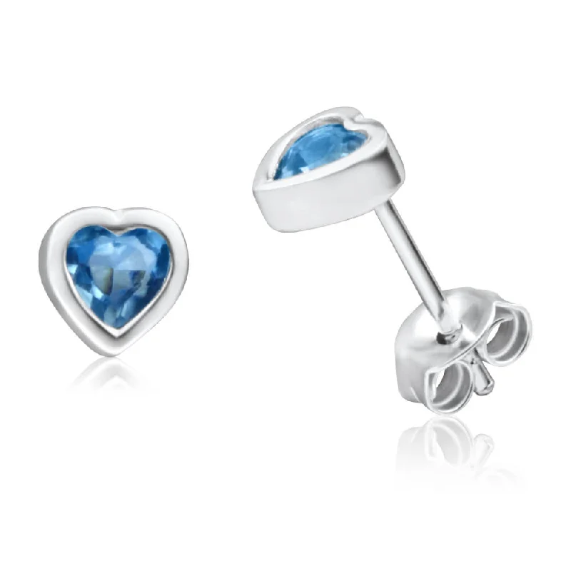 round stud earrings for women -Sterling Silver Blue Cubic Zirconia Heart Stud Earrings