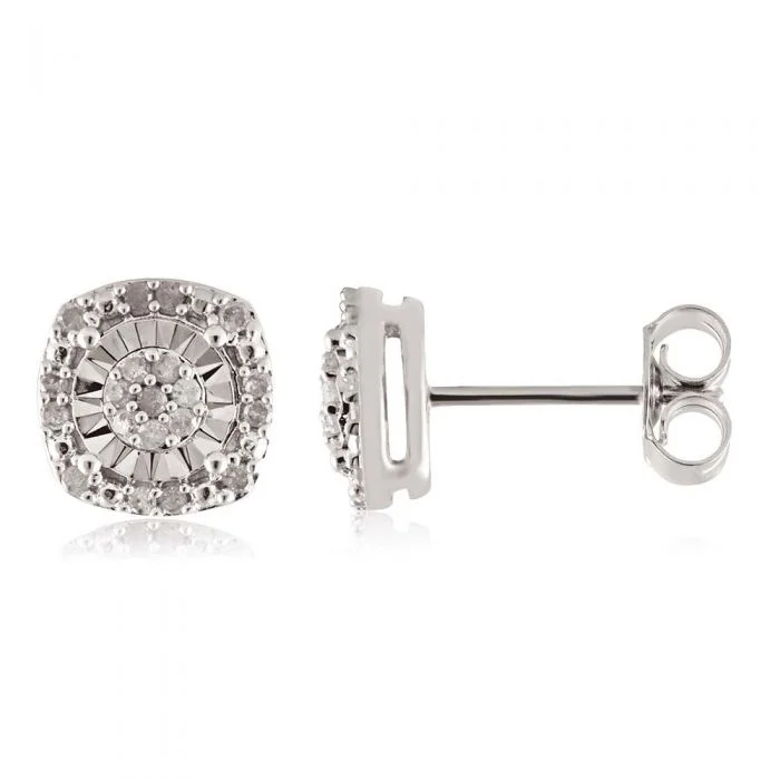 lightweight gold earrings for women -1/5 Carat Diamond Stud Earrings set with 40 Brilliant Diamonds in Sterling Silver