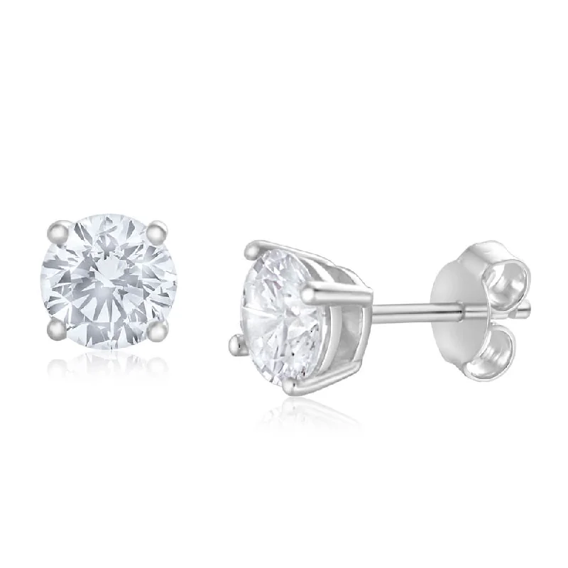 wedding earrings for women -Sterling Silver Zirconia Round 6.55mm White  Stud Earrings