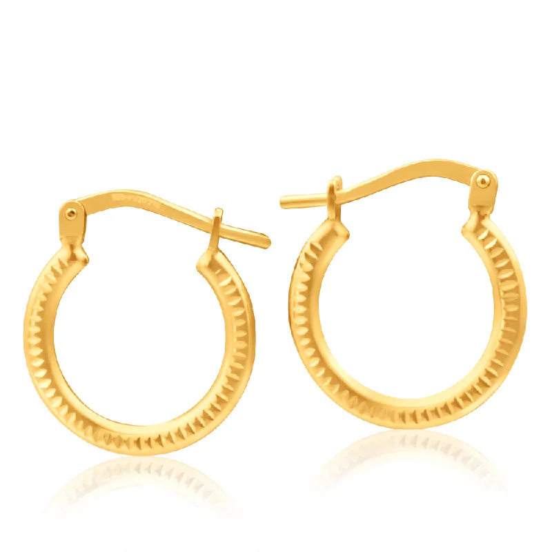 screw back earrings for women -9ct Yellow Gold Silver Filled Zag 10mm Hoop Earrings