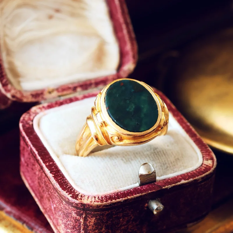 white gold rings for women -Antique Date 1920 18ct Gold Bloodstone Signet Ring