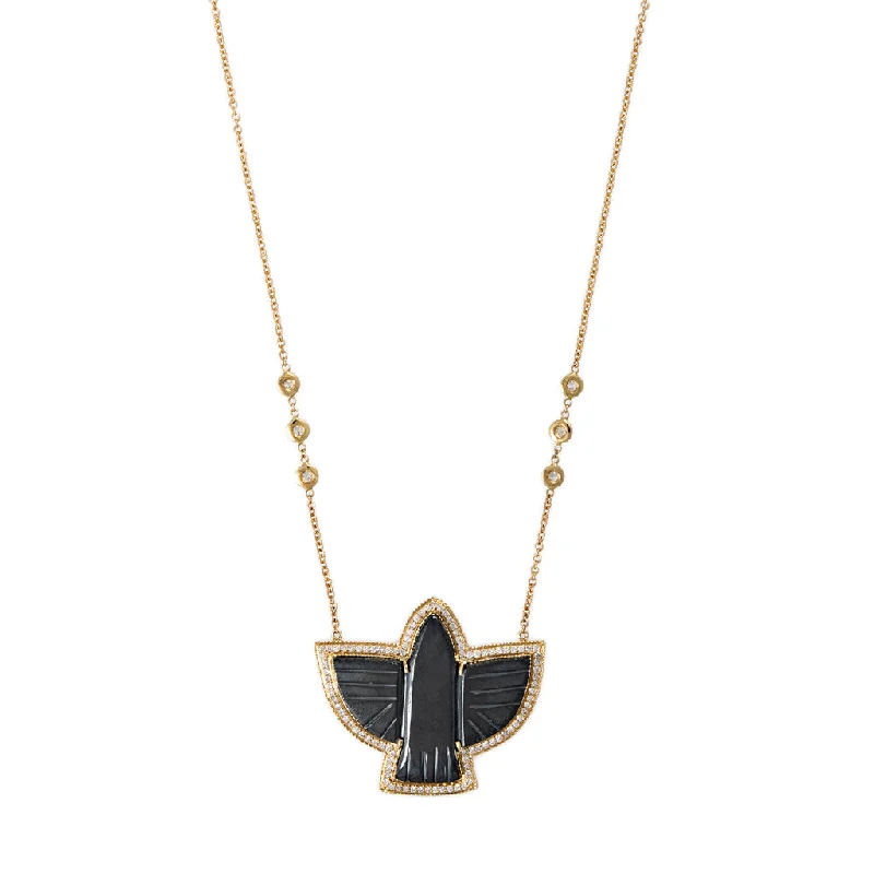 waterfall necklaces for women -PAVE HEMATITE THUNDERBIRD 6 DIAMOND NECKLACE