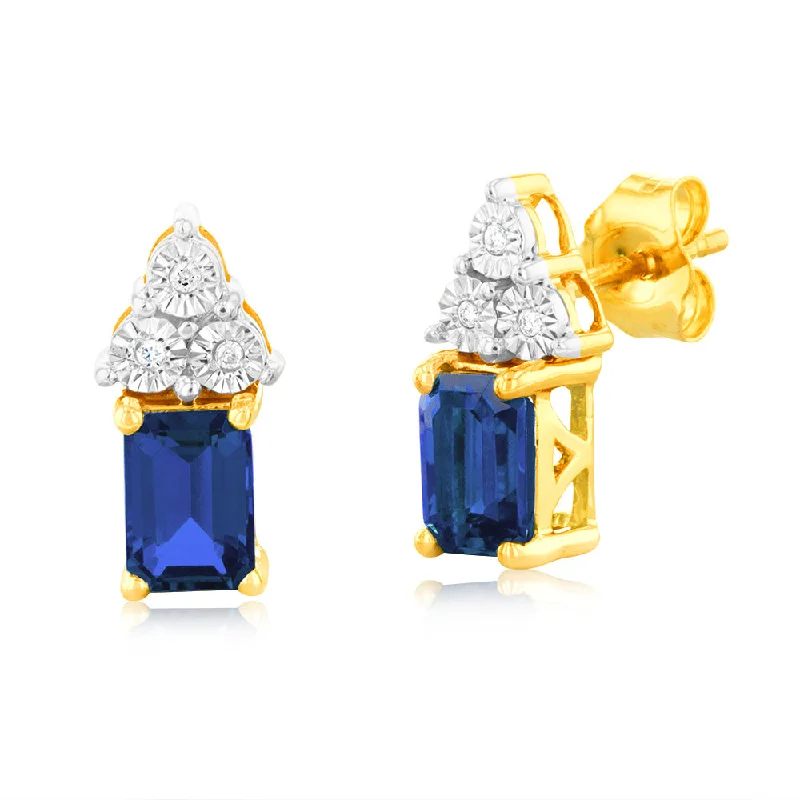 butterfly earrings for women -9ct Yellow Gold 6mm Created Sapphire And Diamond Stud Earrings